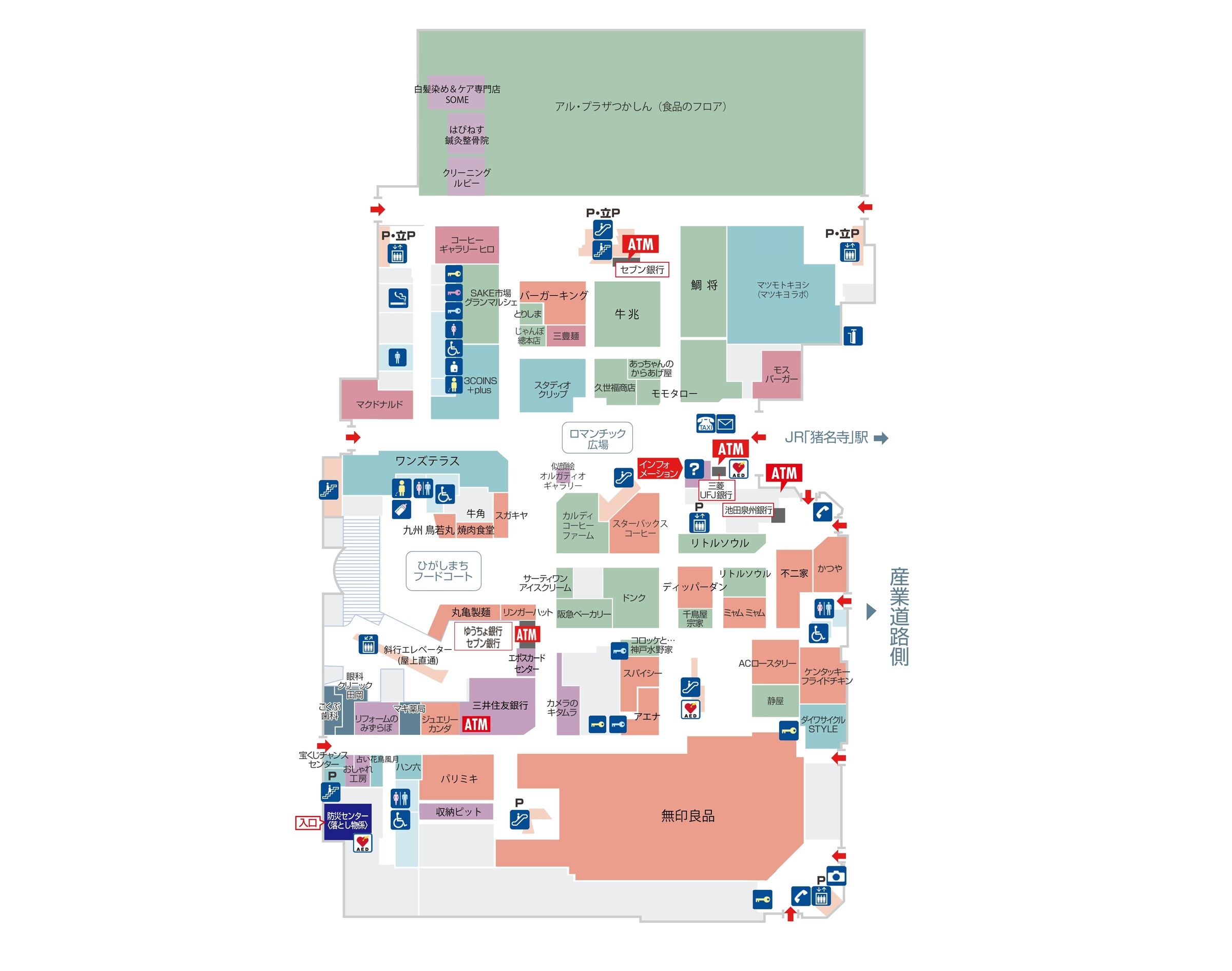 グンゼタウンセンターつかしんひがしまち1Fフロアマップ