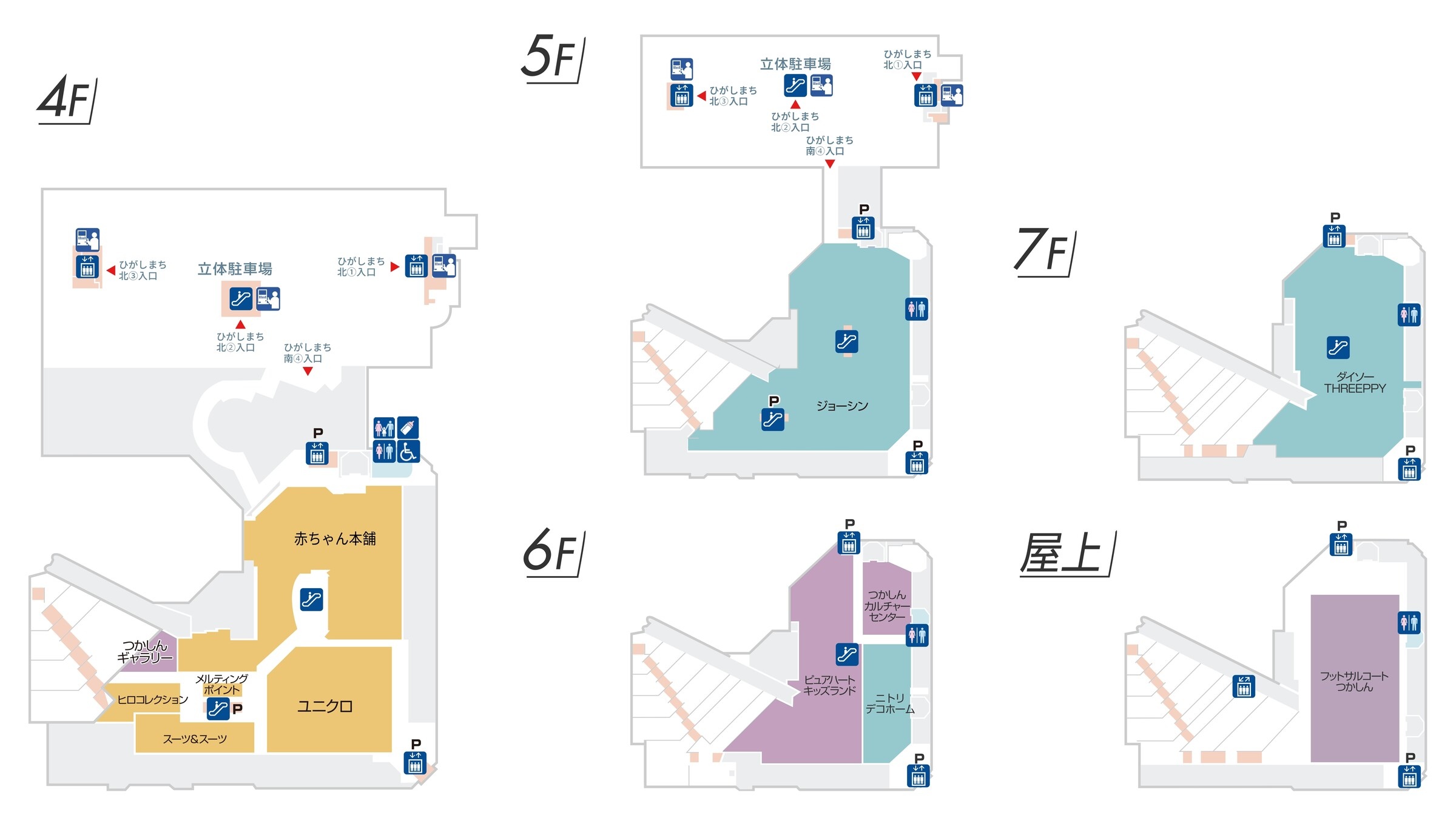 グンゼタウンセンターつかしんひがしまち4F～屋上フロアマップ
